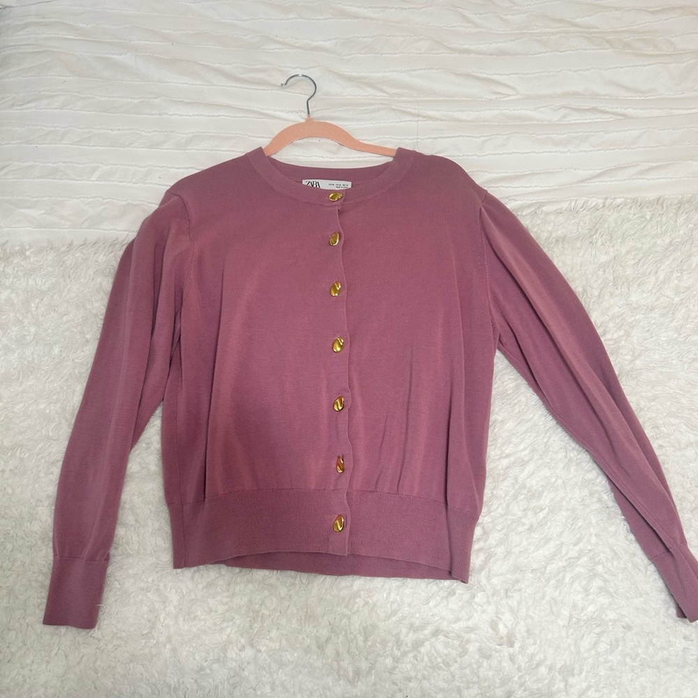 Zara Mauve Cardigan Sweater with Gold Buttons